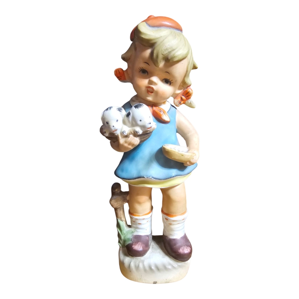 Rossini Japan Vintage Girl With Puppies Figurine 9-1/4” Tall